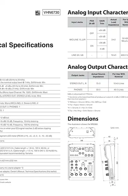yamaha雅马哈MG06X_MG06 Technical Specifications